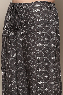 Charcoal Rayon Asymmetric Printed Kurta Set image number 2