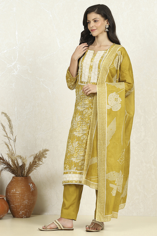 Purple Cotton Floral Printed Unstitched Suit Set image number 4