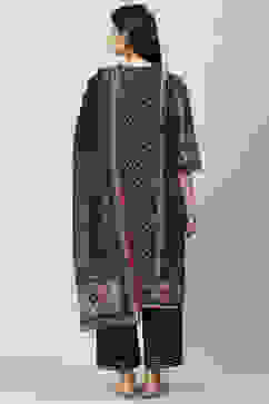 Charcoal Cotton Straight Kurta Slim Pants Suit Set image number 4