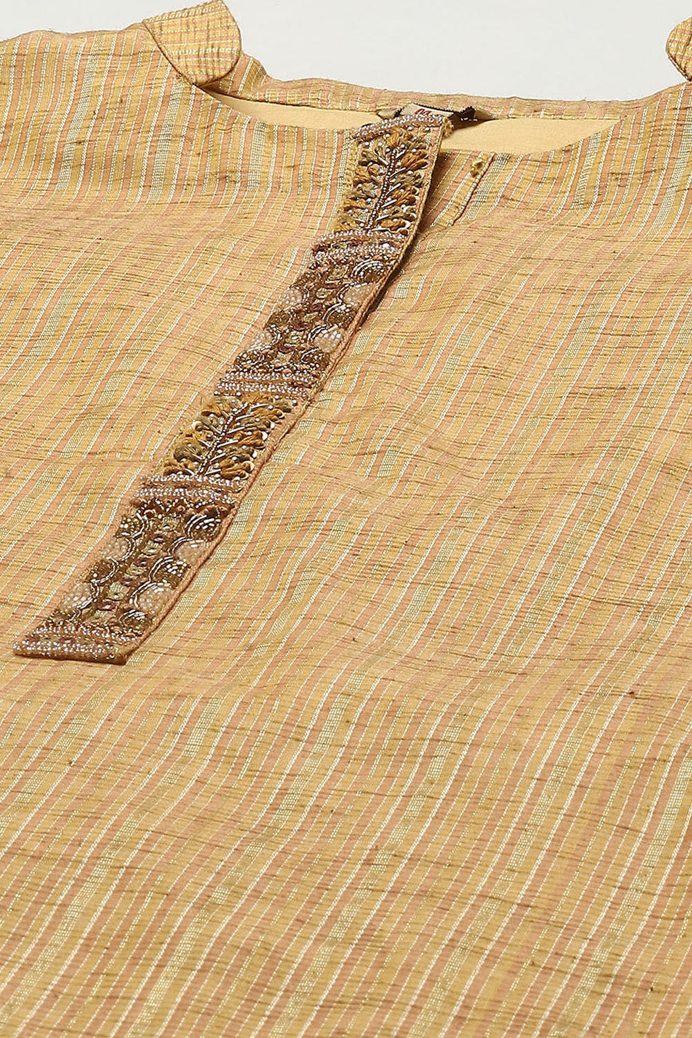 Earthy Yellow Chanderi Unstitched Suit set image number 2