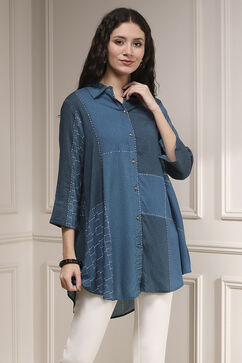 Blue Printed Straight Shirt image number 4