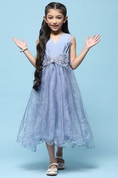 Blue Polyester Gathered Solid Dress image number 0