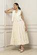 Yellow Cotton Embroidered Tiered Dress With Jacket