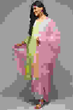 Pink Cotton Blend Yarndyed Dupatta image number 0