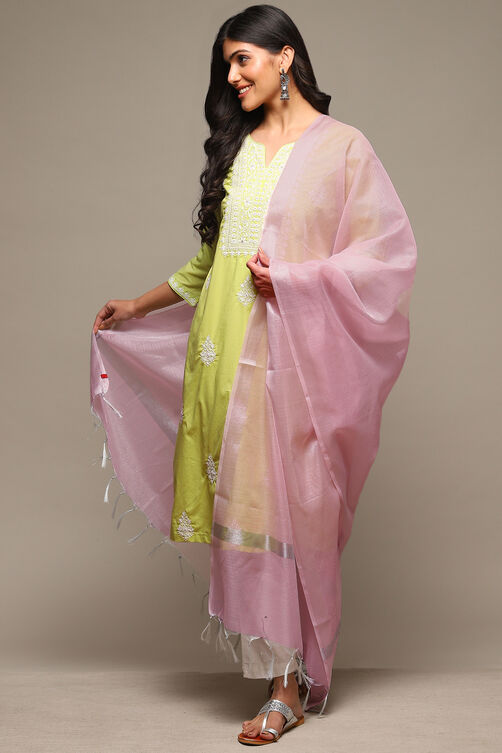 Off White Cotton Blend Yarndyed Dupatta image number 0