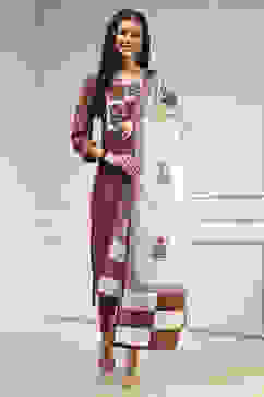 Maroon Cotton Hand Embroidered Unstitched Suit Set image number 1