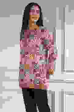 Off White-Red Polyester Straight Printed Short Kurta image number 2