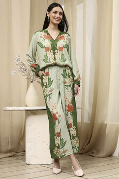 Green Viscose Blend Straight Printed Fusion Set image number 0