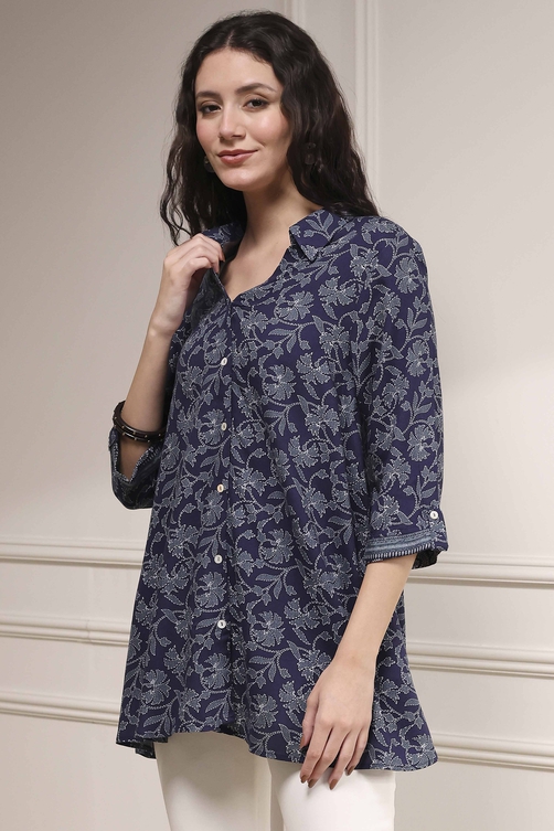 Blue Printed Relaxed Fit Shirt image number 2