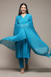 Light Pink LIVA Gathered Yarndyed Kurta Regular Pants Suit Set image number 8