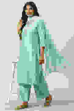 Turquoise Straight Kurta Palazzo Suit Set image number 6