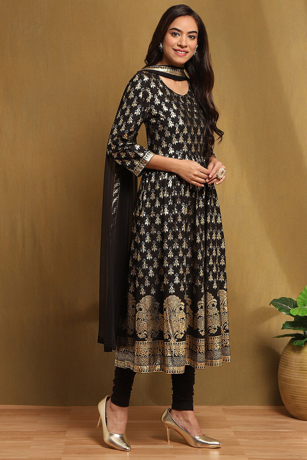 Black Foil Printed Anarkali Suit Set image number 5