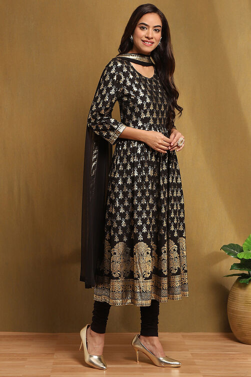 Black Foil Printed Anarkali Suit Set image number 5