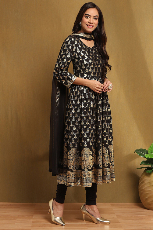 Black Foil Printed Anarkali Suit Set image number 5