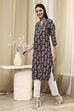 Blue Cotton Printed Straight Kurta image number 2