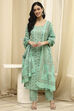 Pink Cotton Screen Print Unstitched Suit Set image number 1