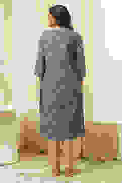 Blue Poly Cotton Straight Yarndyed Kurta image number 3