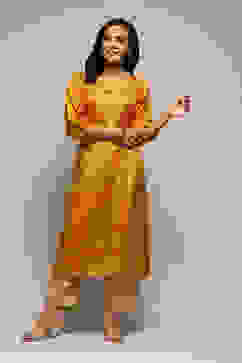 Yellow Viscose Straight Printed Kurta image number 0