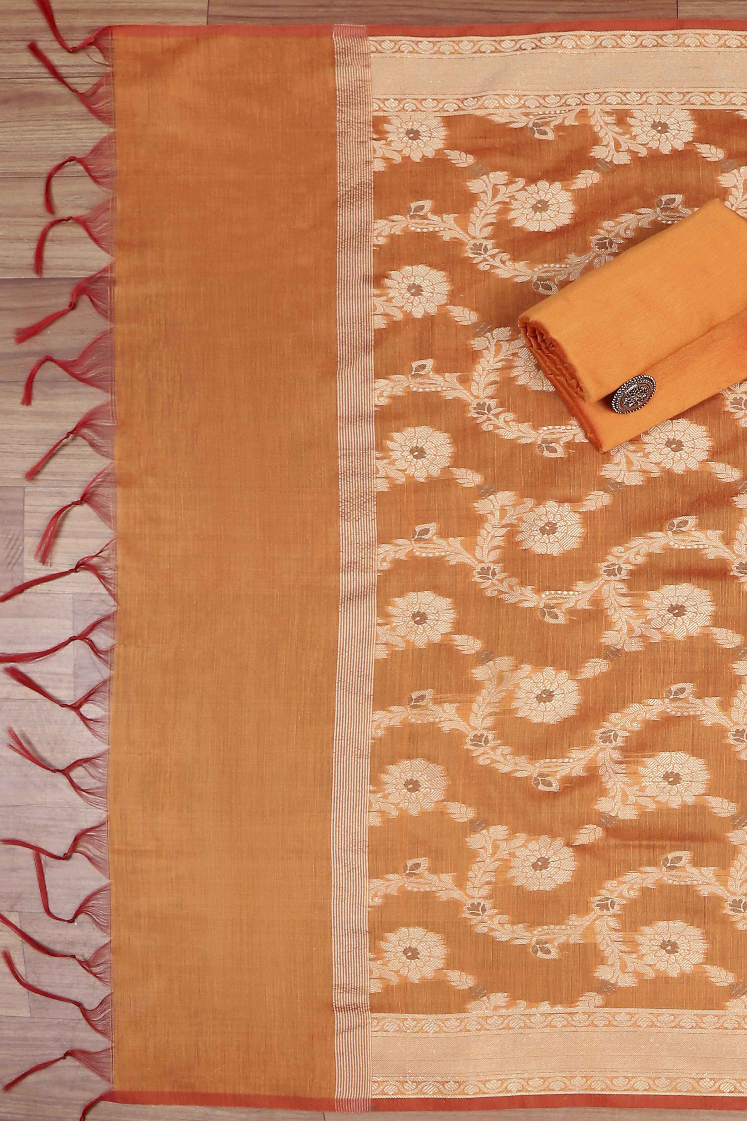 Red Chanderi  Unstitched Suit Set image number 3