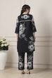 Blue Cotton Floral Printed Straight Suit Set image number 4