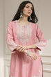 Light Pink Cotton Silk Embroidered Straight Suit Set image number 1