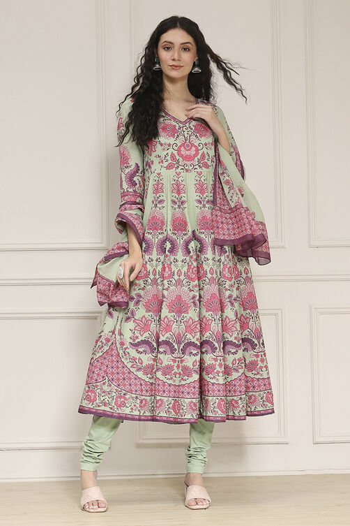 Light Pink Cotton Printed Anarkali Suit Set image number 6
