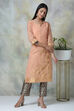 Orange Art Silk Cotton Straight Printed Kurta image number 0