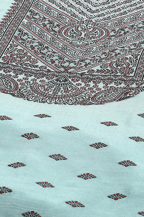 Sky Blue Chanderi Unstitched Suit Set image number 2