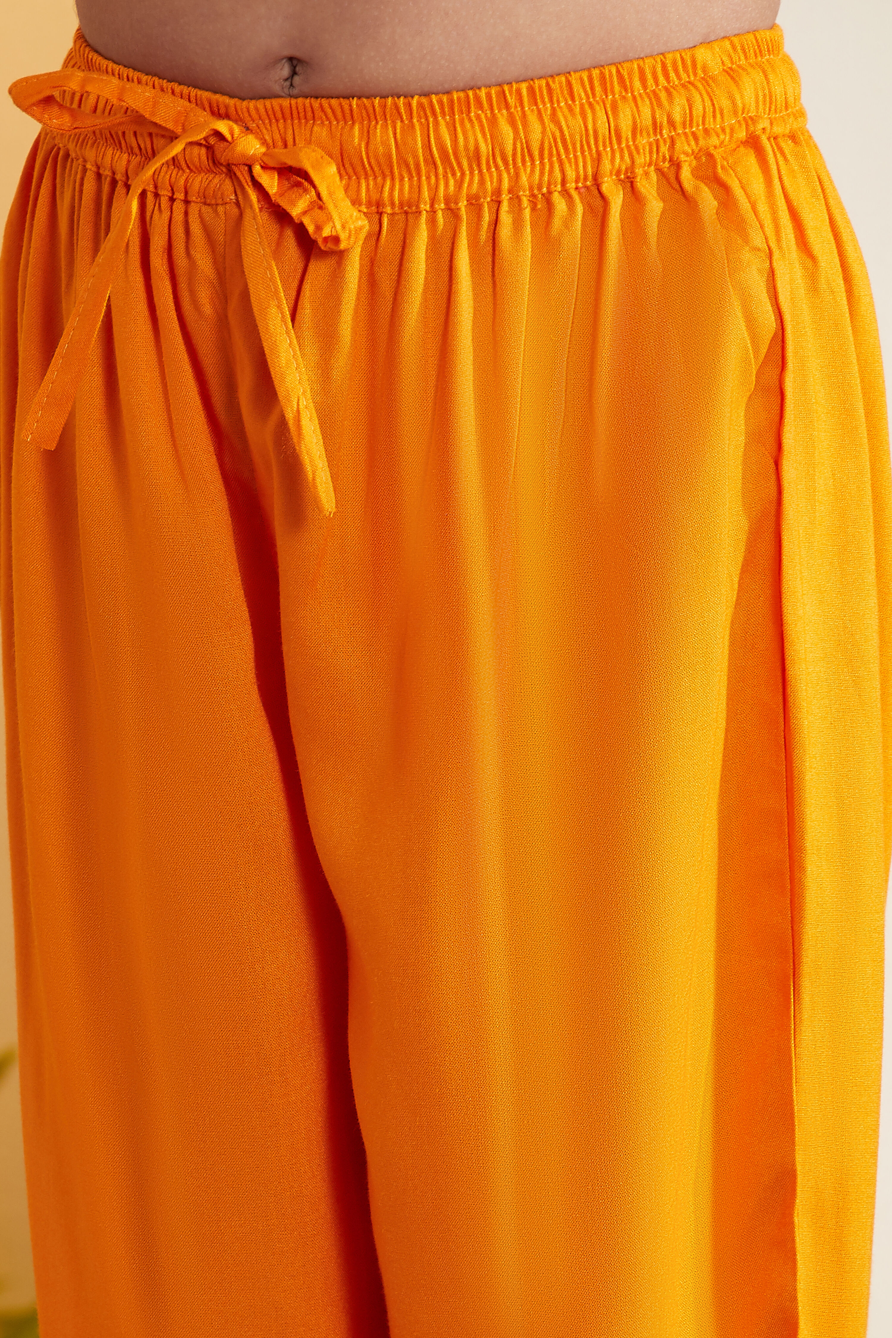 Orange Printed Cotton Tiered Kurta Set image number 2