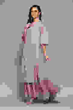 Lilac Cotton Flared Printed Kurta image number 3