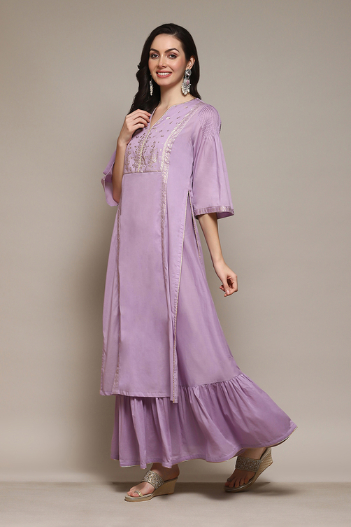 Green Cotton Flared Printed Kurta image number 3
