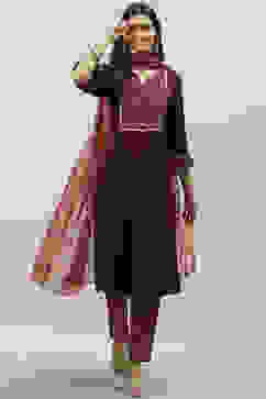 Burgundy Rayon A-Line Kurta Slim Pant Suit Set image number 0