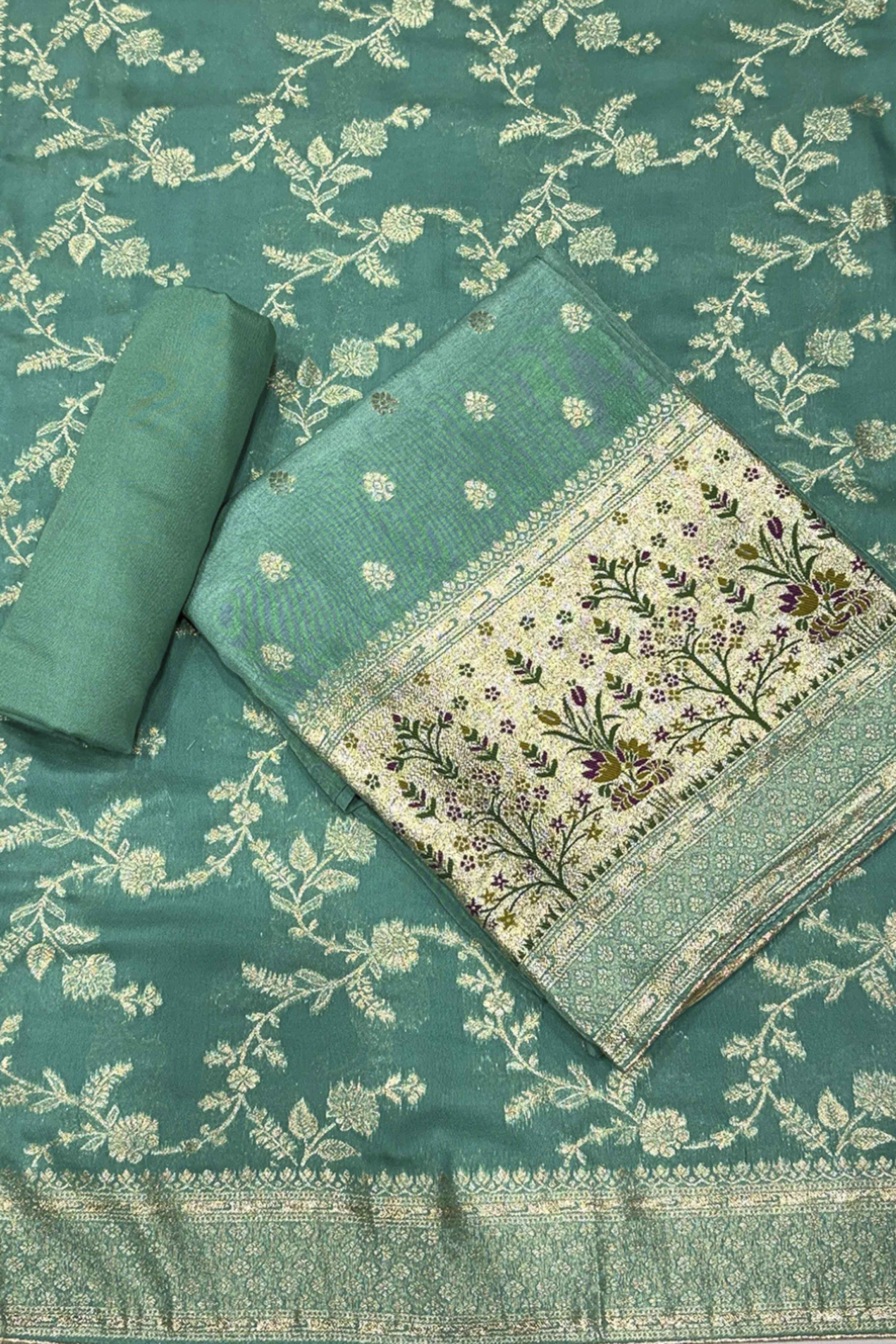 Mustard Jacquard Printed Unstitched Suit Set image number 0