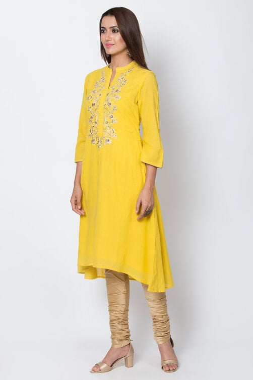 Blue Cotton And Viscose A-Line Solid Kurta image number 3
