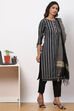 Black Cotton Unstitched Dress Material Suit Set image number 2