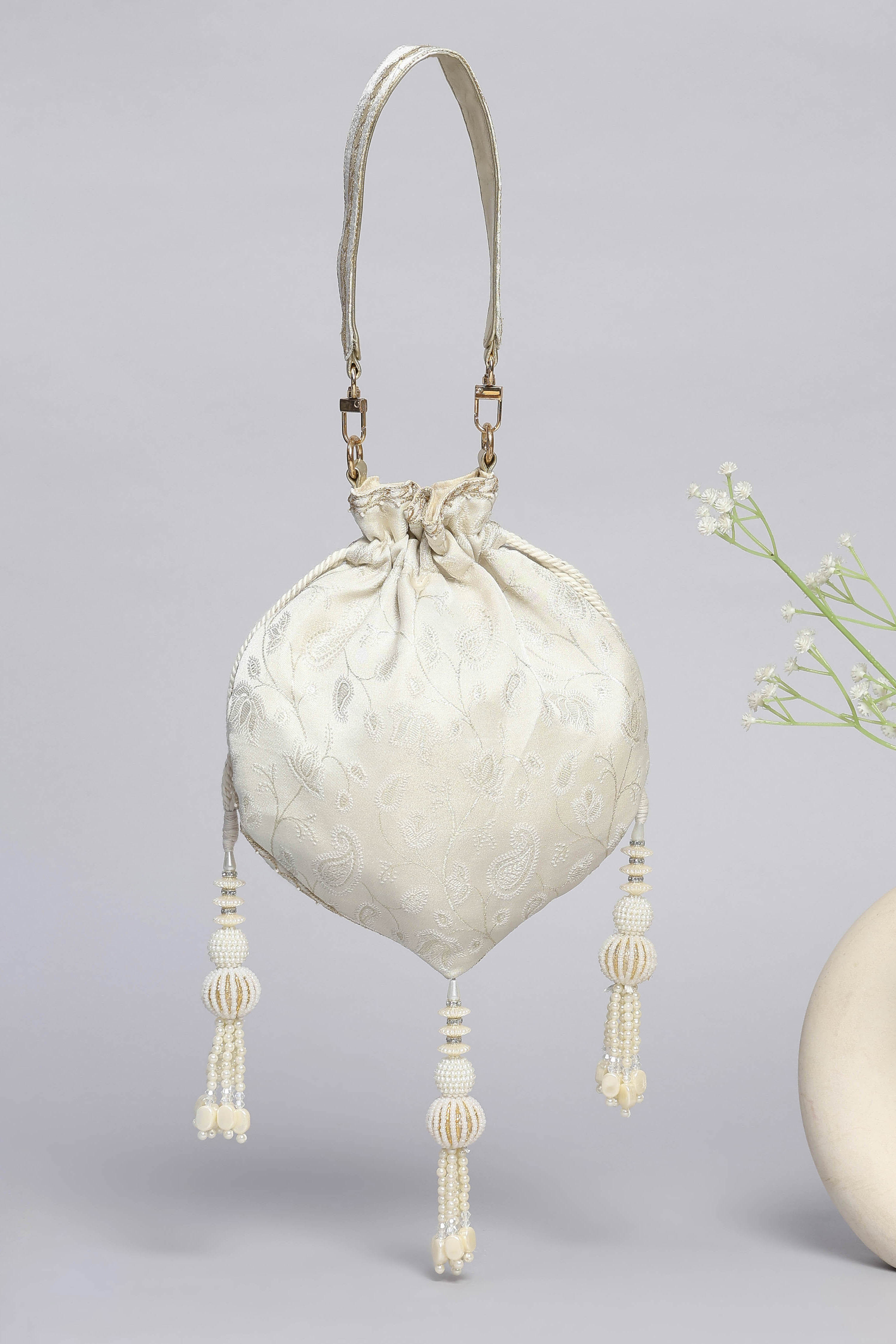 Ivory Polycotton Potli image number 5