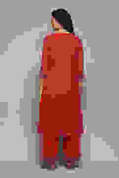 Red Viscose Straight Suit set image number 5