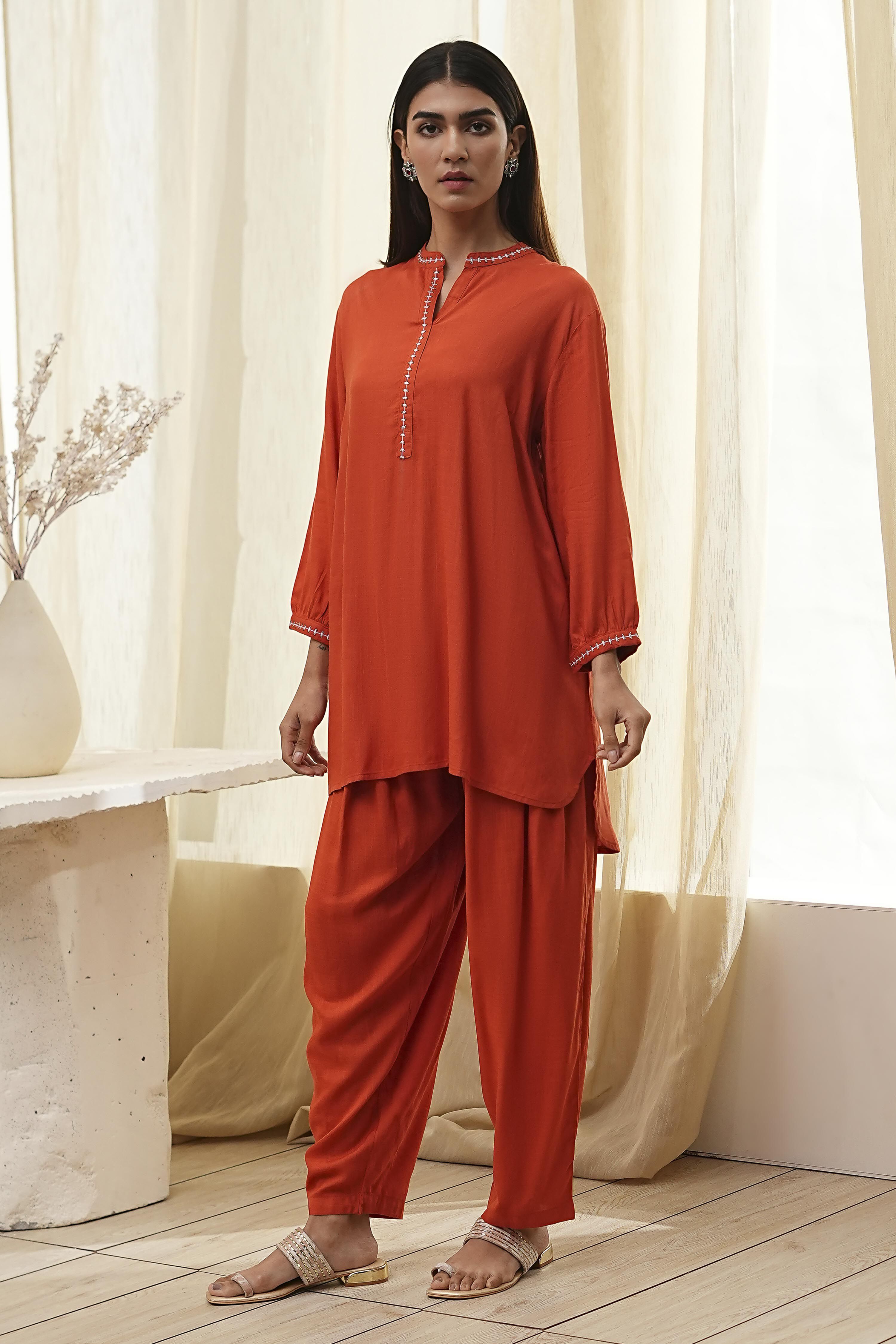 Burnt Orange Straight Solid Co-ord Set image number 3