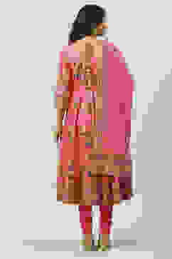 Fuchsia Cotton Anarkali Kurta Churidar Suit Set image number 4