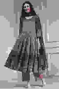 Mud Brown Cotton Printed Anarkali Suit Set image number 6