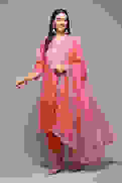 Coral Polyester Straight Kurta Salwar Suit Set image number 0