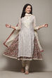 Off White Cotton Layered Printed Kurta Churidar Suit Set