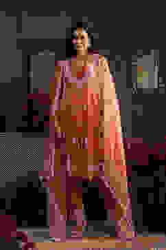 Burnt Orange Embroidered Organza Kalidar Suit Set image number 6