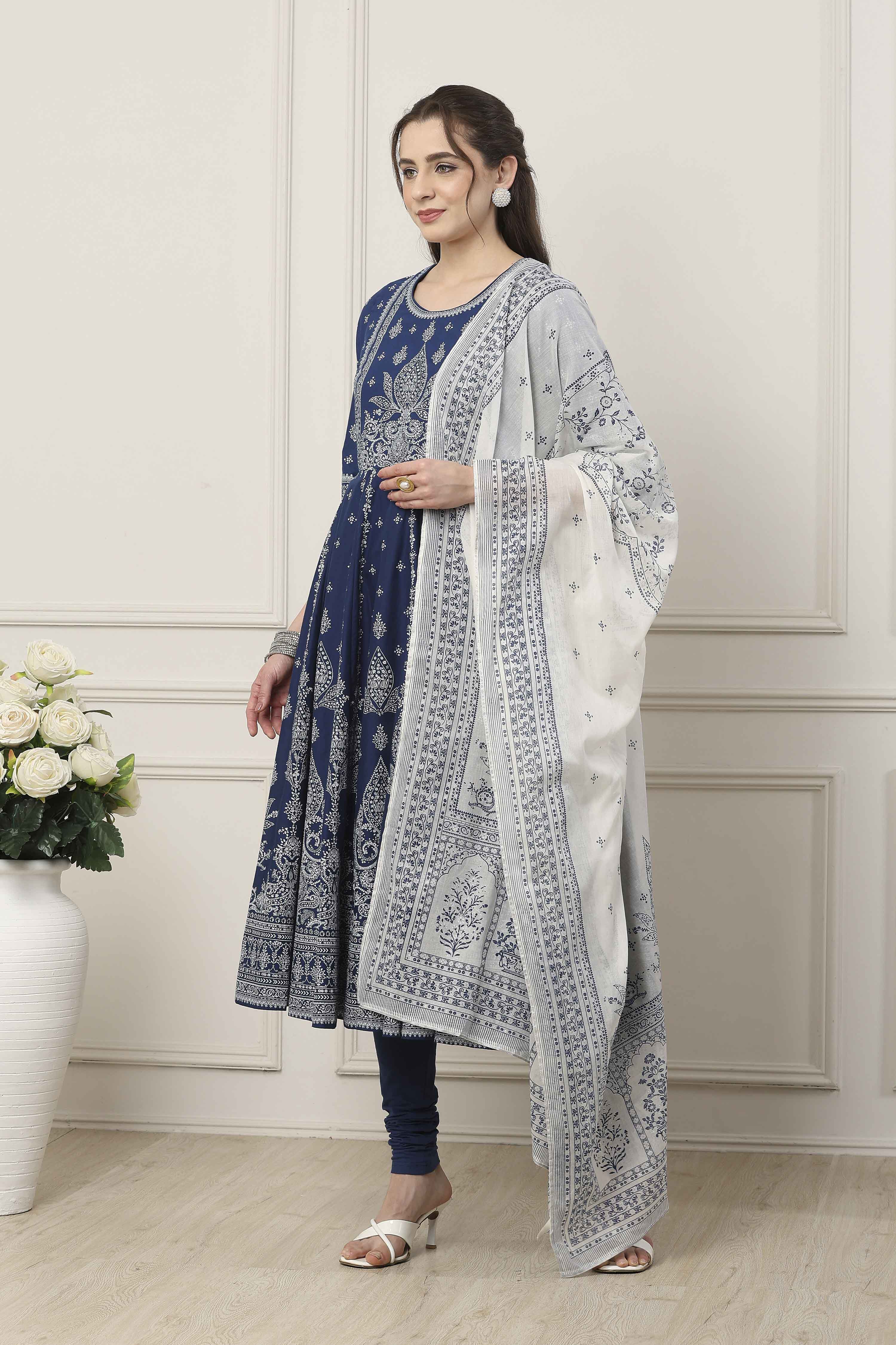 Pink Cotton Ethnic Motif Printed Anarkali Suit Set image number 3