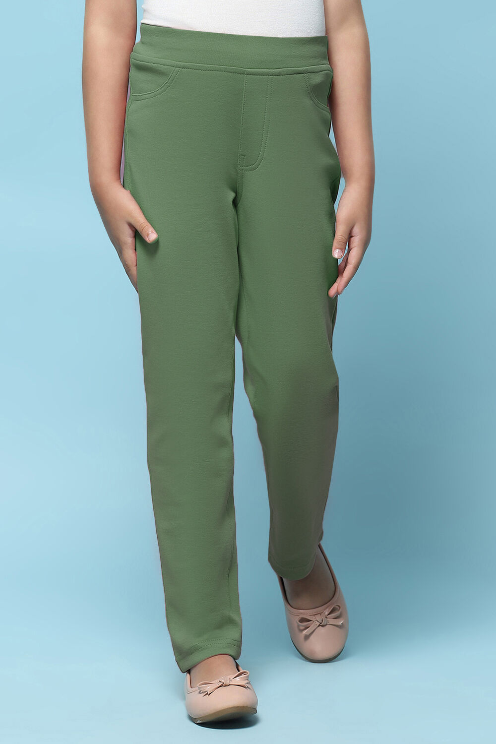Moss Green Cotton Lycra Skinny Jeggings image number 4