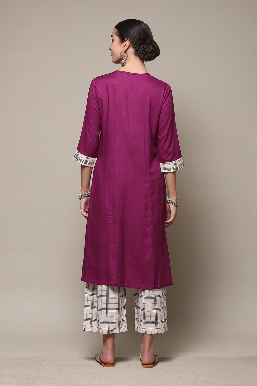 Pink & Purple Solid Rayon Straight Suit Set image number 4