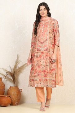 Peach Muslin Unstitched Suit Set image number 7