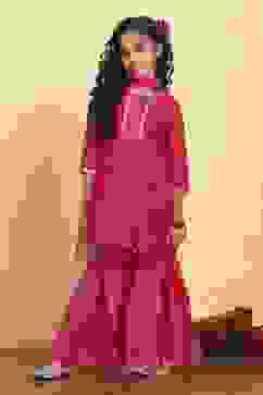 Pink Polyester Blend Printed Gathered Suit Set image number 0