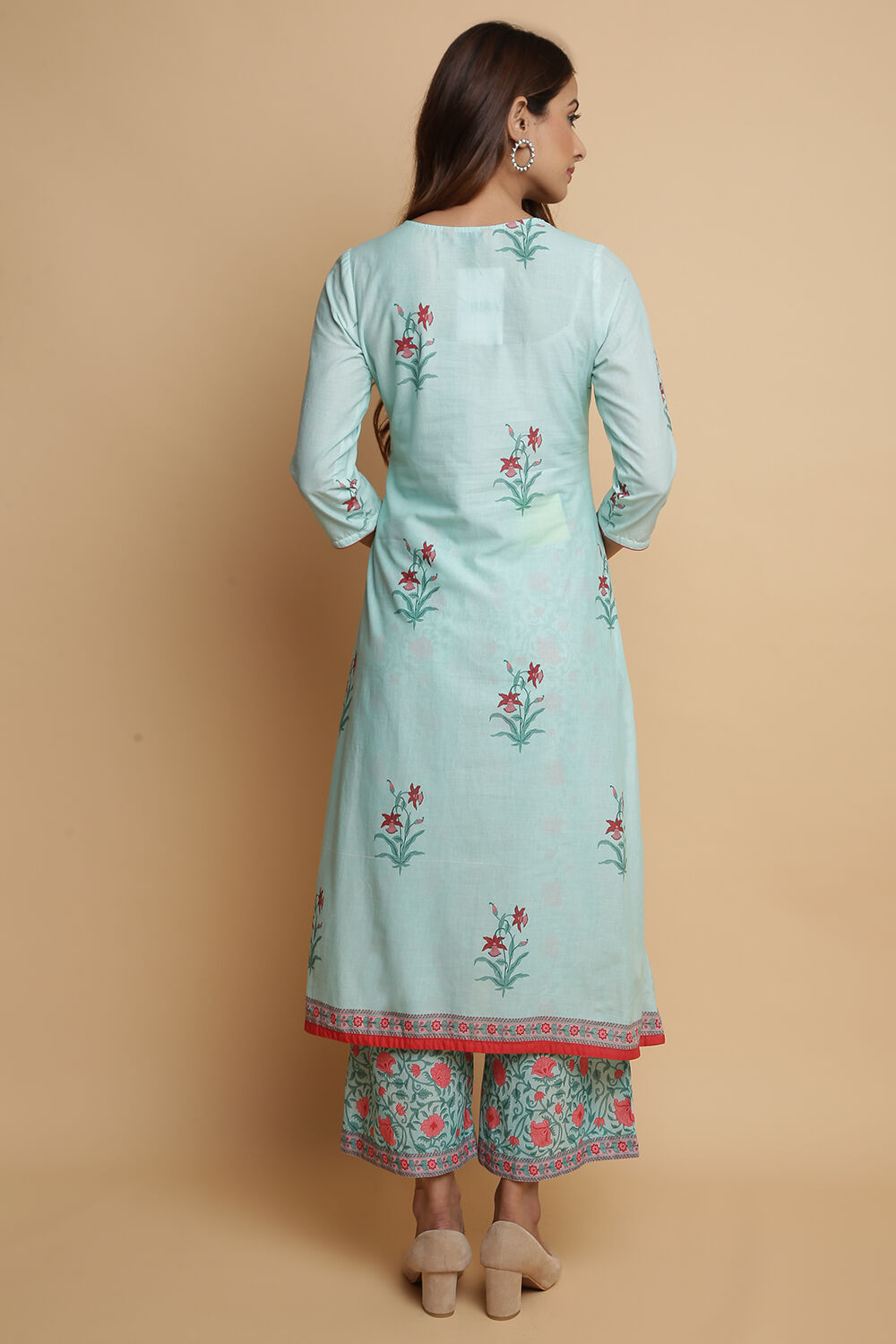 White Cotton A-Line Kurta Palazzo Suit Set image number 7