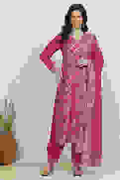 Pink Art Silk Woven Unstitched Suit Set image number 7